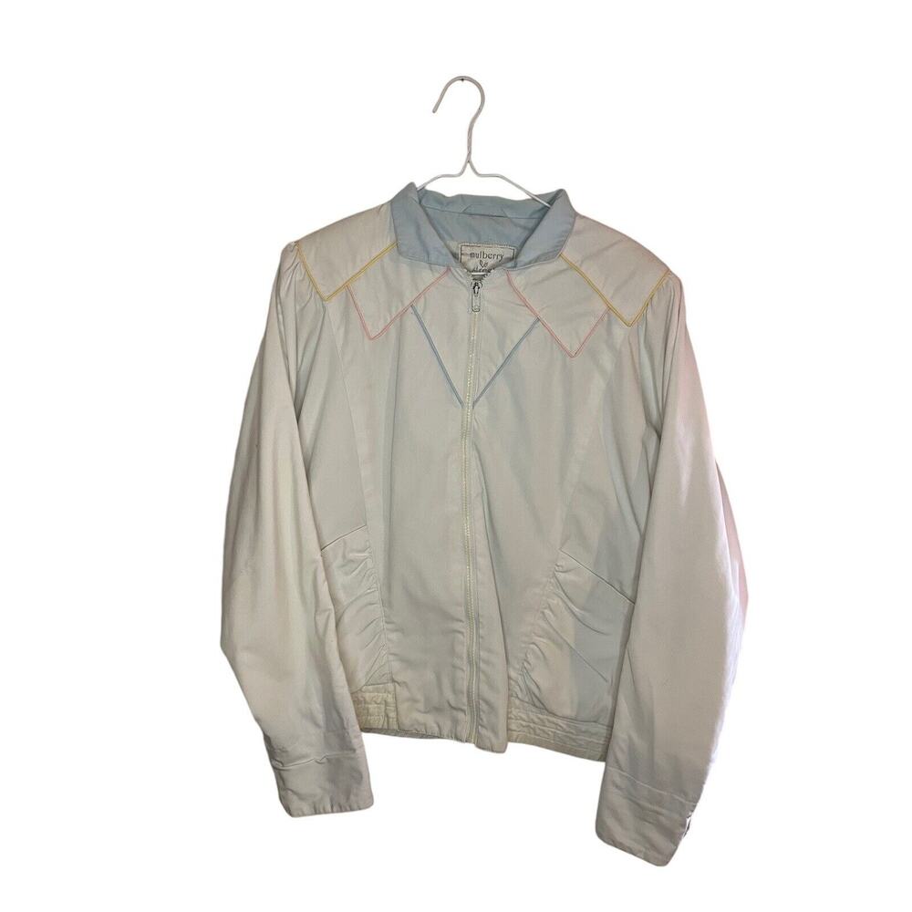 Vintage Retro Windbreaker Jacket Medium Pastel Accents Pockets Zip Up 80s 90s